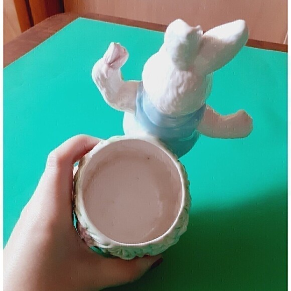 VTG Easter Planter Bunny Rabbit NEW HOLLAND FLORAL Ceramic 7" Flower Vase Decor - Picture 7 of 11